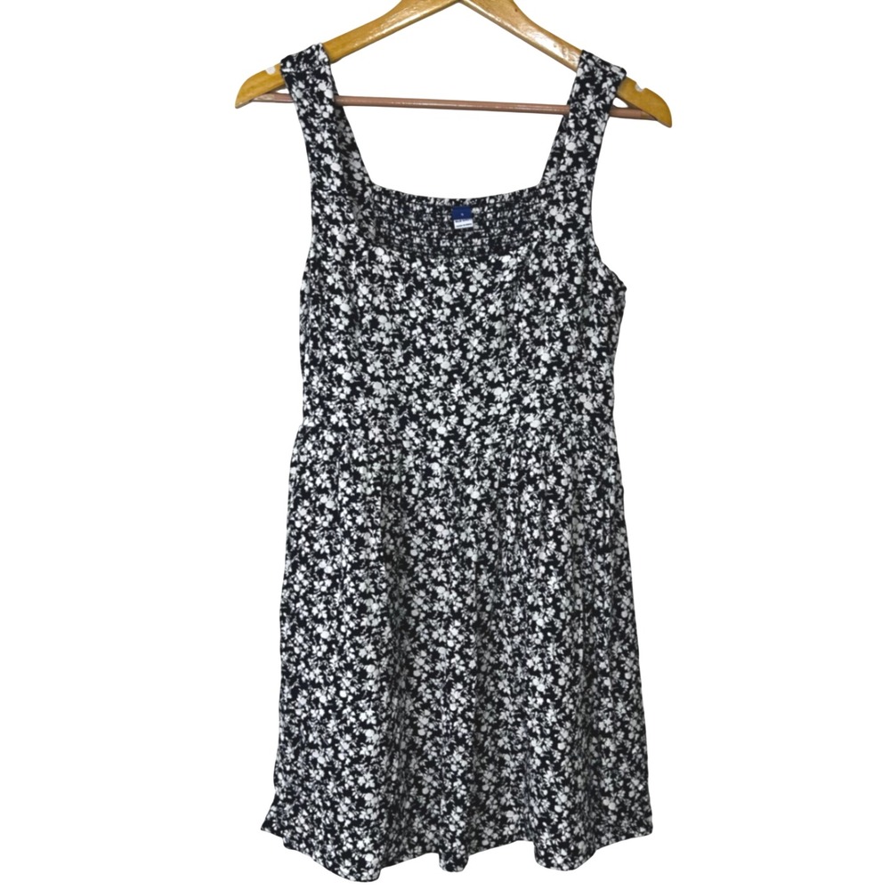 Old Navy Green White Floral Smocked Mini Dress Women's S Sleeveless Pockets